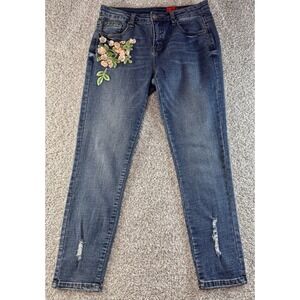V Cristina Jeans Womens 6 Crop Mid Rise Straight Leg Beaded Flowers Denim